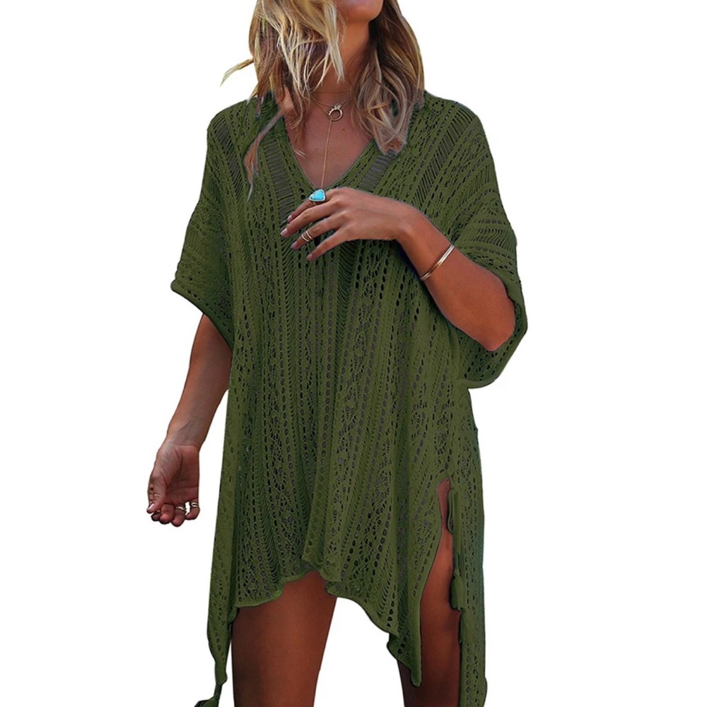 Crocheted Swimsuit Cover Up Army Green Color - Picture 10 of 11